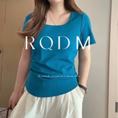 女装 2026夏季 新款 大码 胖妹妹双收腰简约百搭方领正肩短袖 T恤上衣