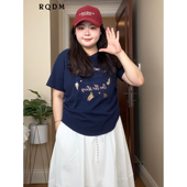 女装 2026春夏新款 胖妹妹双收腰修身 大码 显瘦圆领正肩短袖 T恤上衣