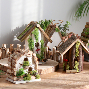 桦木鸟房子森系鸟窝鸟巢装饰挂件摆件小鸟屋室内花园庭院造景橱窗