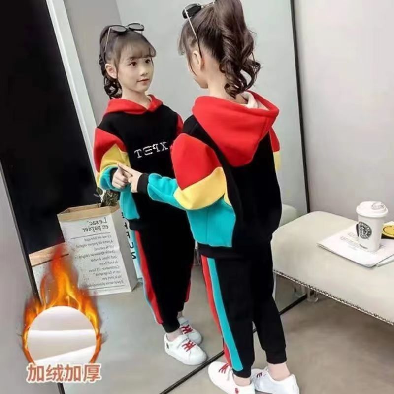 女童加绒套装秋冬款2025新款网红中大童秋装时髦洋气冬装运动