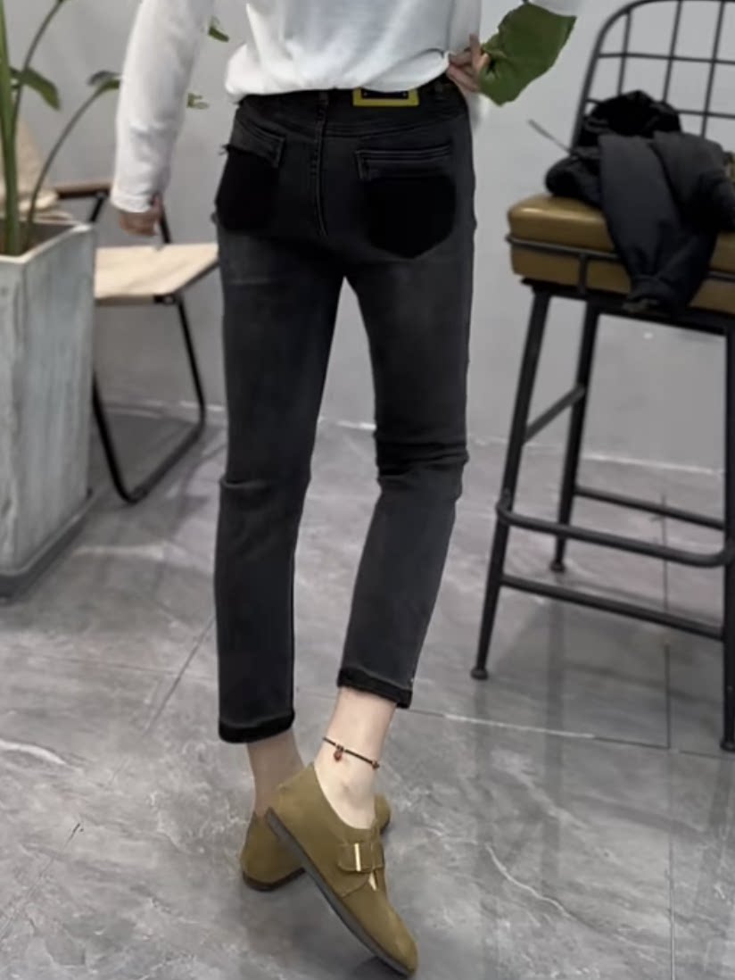 梨型身材裤子大码高腰弹力九分牛仔裤女春胖妹妹mm显瘦直筒烟管裤