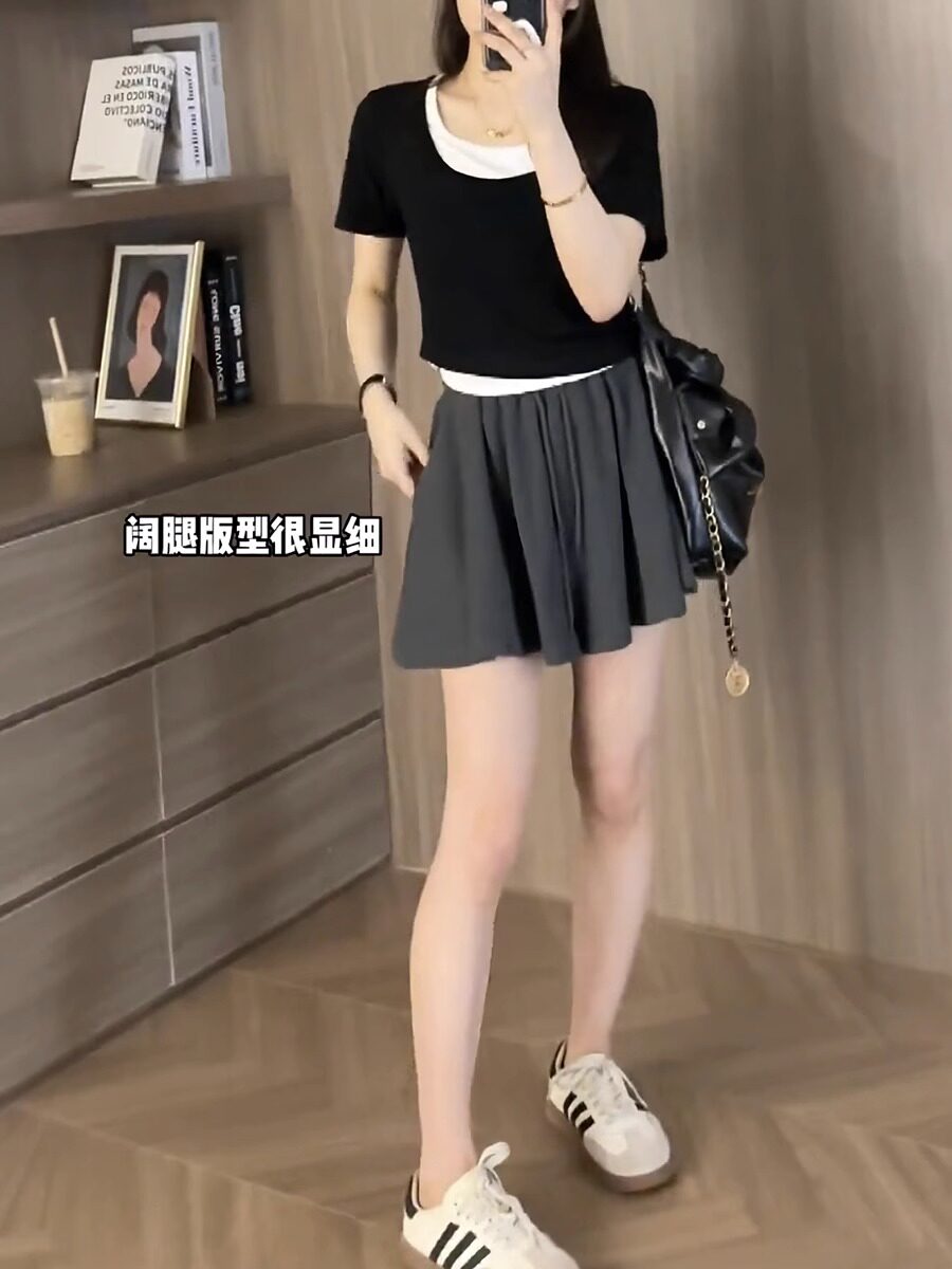 2024 SUMMER NEW PLUS SIZE WOMENS HIGH WAIST CASUAL WIDE LEG SHORTS FAT MM LOOSE THIN PLEATED CULOTTES