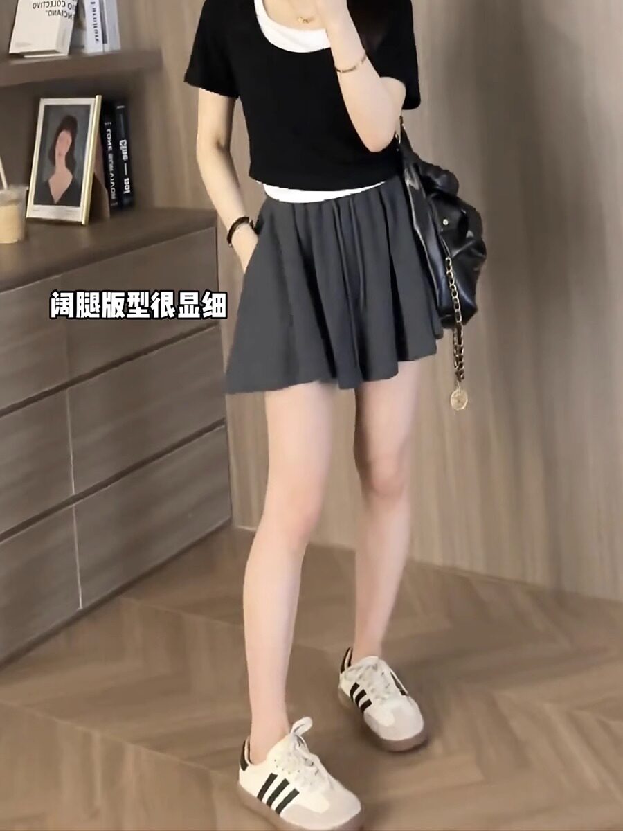 2024 SUMMER NEW PLUS SIZE WOMENS HIGH WAIST CASUAL WIDE LEG SHORTS FAT MM LOOSE THIN PLEATED CULOTTES