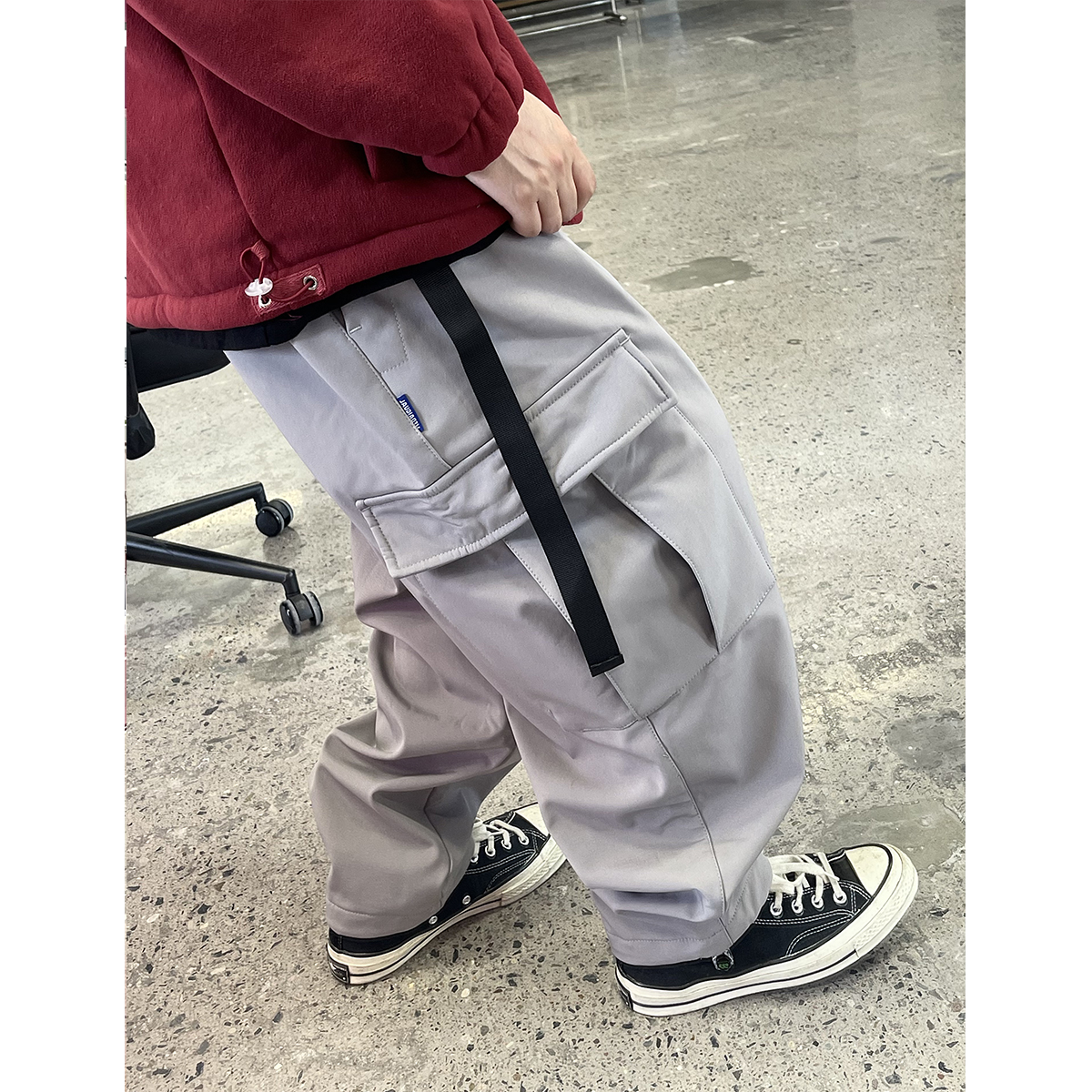 Medaigual防水加绒松紧腰工装裤