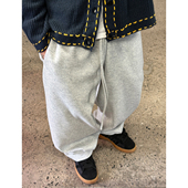 松弛慵懒毛呢裤 Medaigual弯刀裤 秋冬灰色松紧腰阔腿不拖地休闲裤