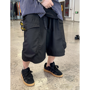 男街头滑板哈伦裤 Medaigual 口袋宽松慵懒短裤 垂感立体工装 黑 夏季