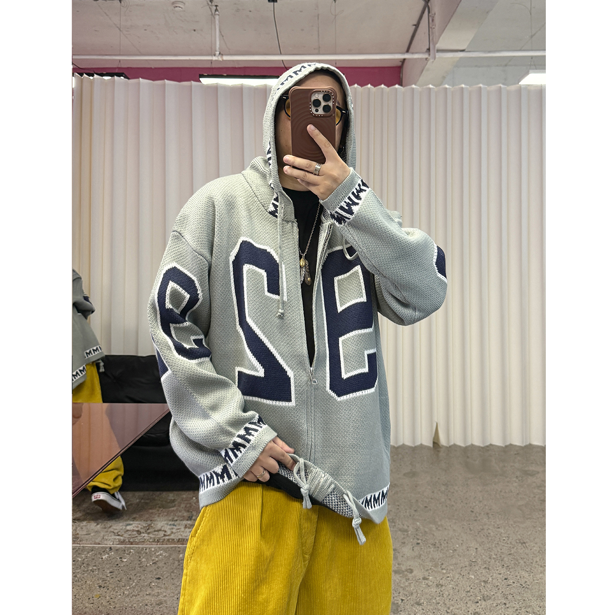 美式街头民族风提花连帽拉链衫