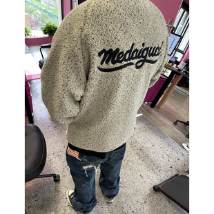 郑小米秋冬宽松西海岸刺绣立领颗粒绒哈灵顿外套男街头滑板夹克衫