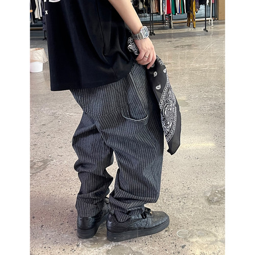 Medaigual工装条纹伐木牛仔裤