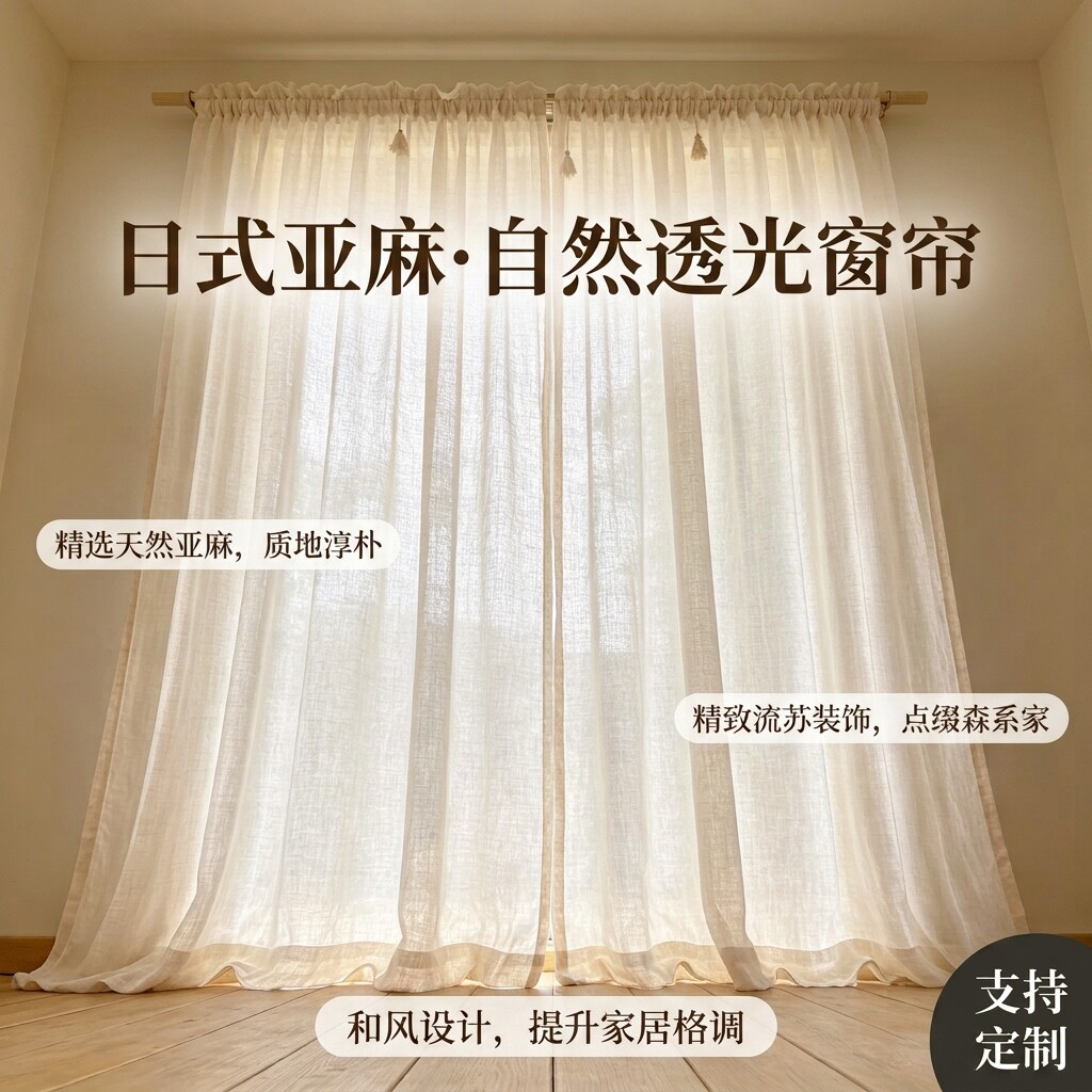 日式亚麻柜子遮挡帘鞋柜帘子图片