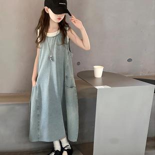 背心裙子中大童夏裝 女童牛仔裙夏季 2025新款 兒童無袖 連衣裙長裙