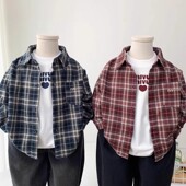 长袖 儿童帅气格子衬衣中小童时尚 衬衫 韩版 上衣 2025新款 男童春秋季