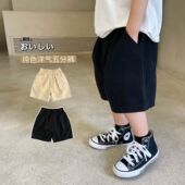 薄款 子夏季 男宝宝夏装 夏外穿休闲裤 薄 男童短裤 黑色小童中裤 儿童裤