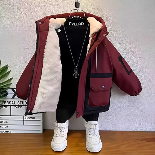 儿童冬季棉衣连帽派克服2025新款