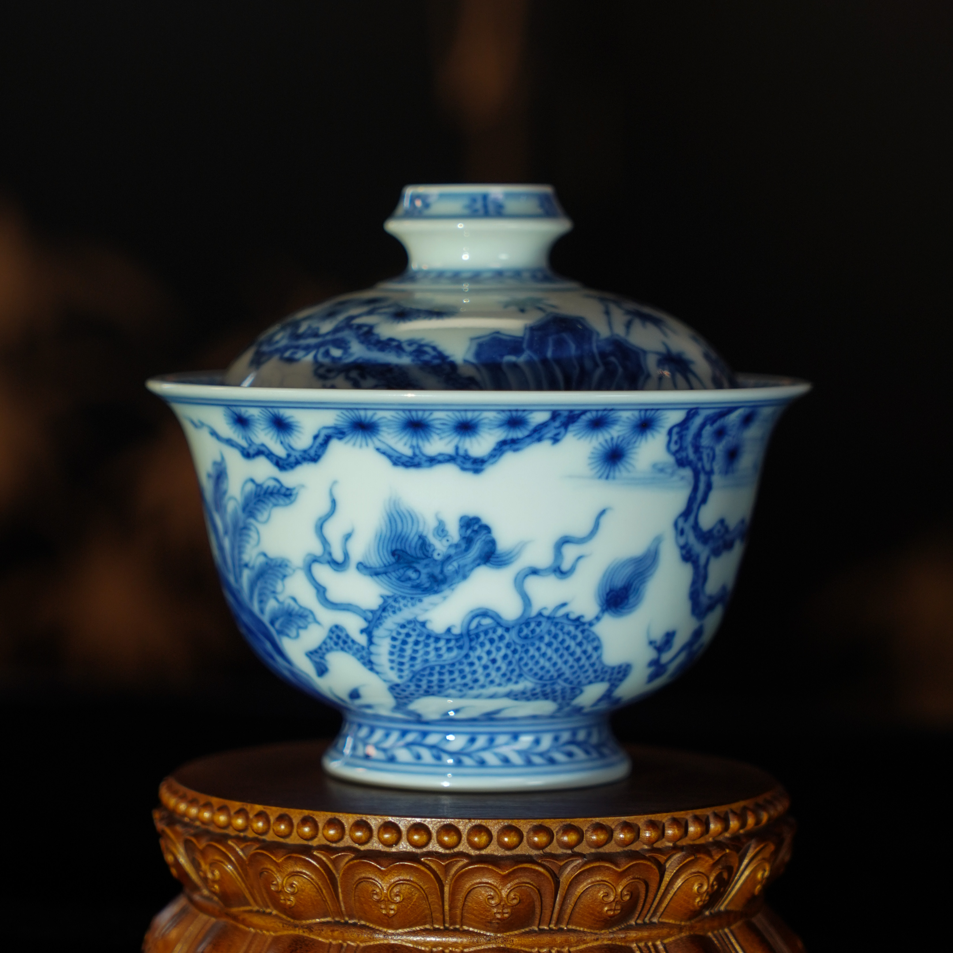 望月怀古-松竹梅麒麟望月盖碗  景德镇陶瓷茶具