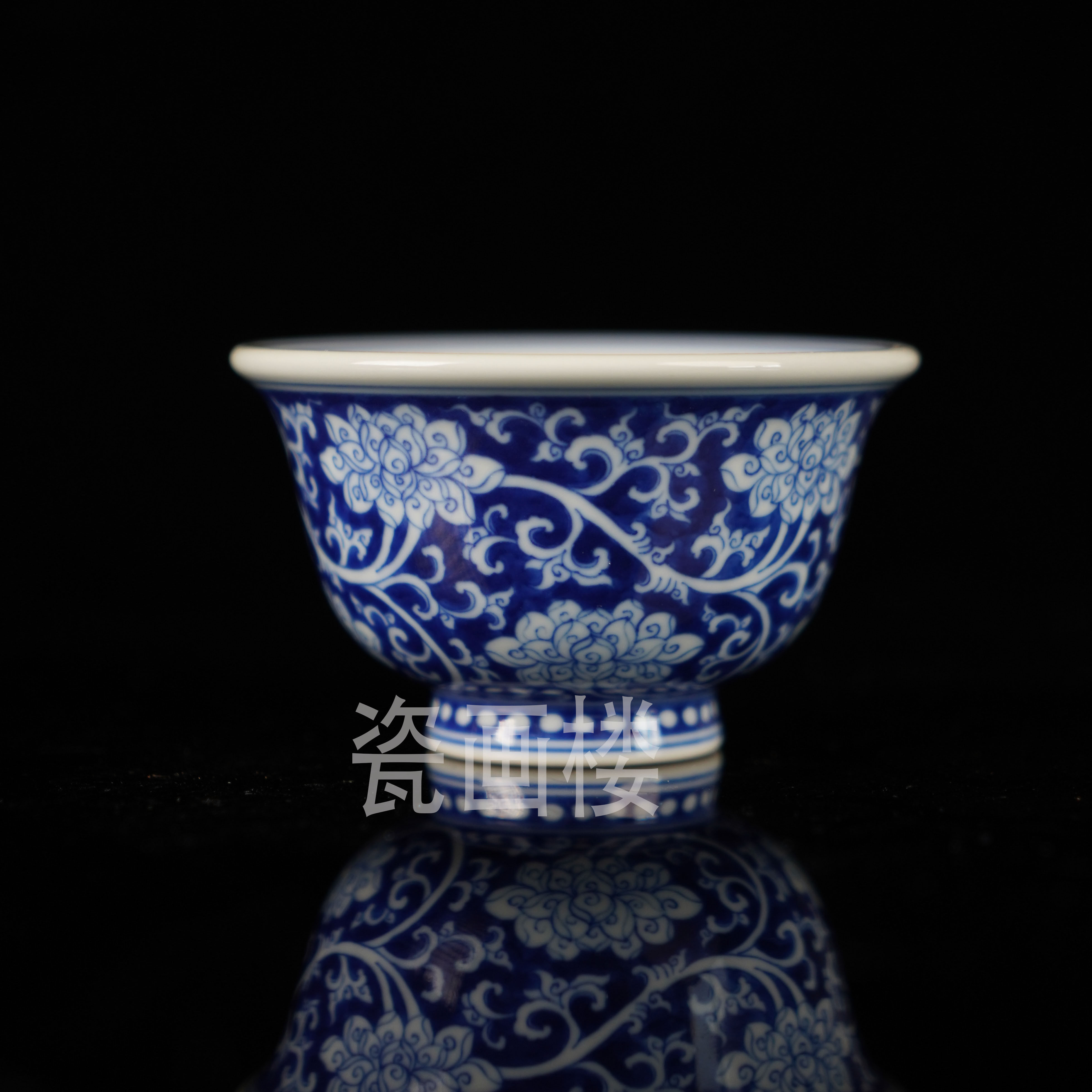 刘建锋窑-仿清地皮花卉压手杯  景德镇陶瓷高端茶具
