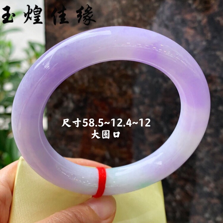 魅惑紫罗兰翡翠玉石女士手镯 飘阳绿花玉镯 见光不失茄紫手镯子女