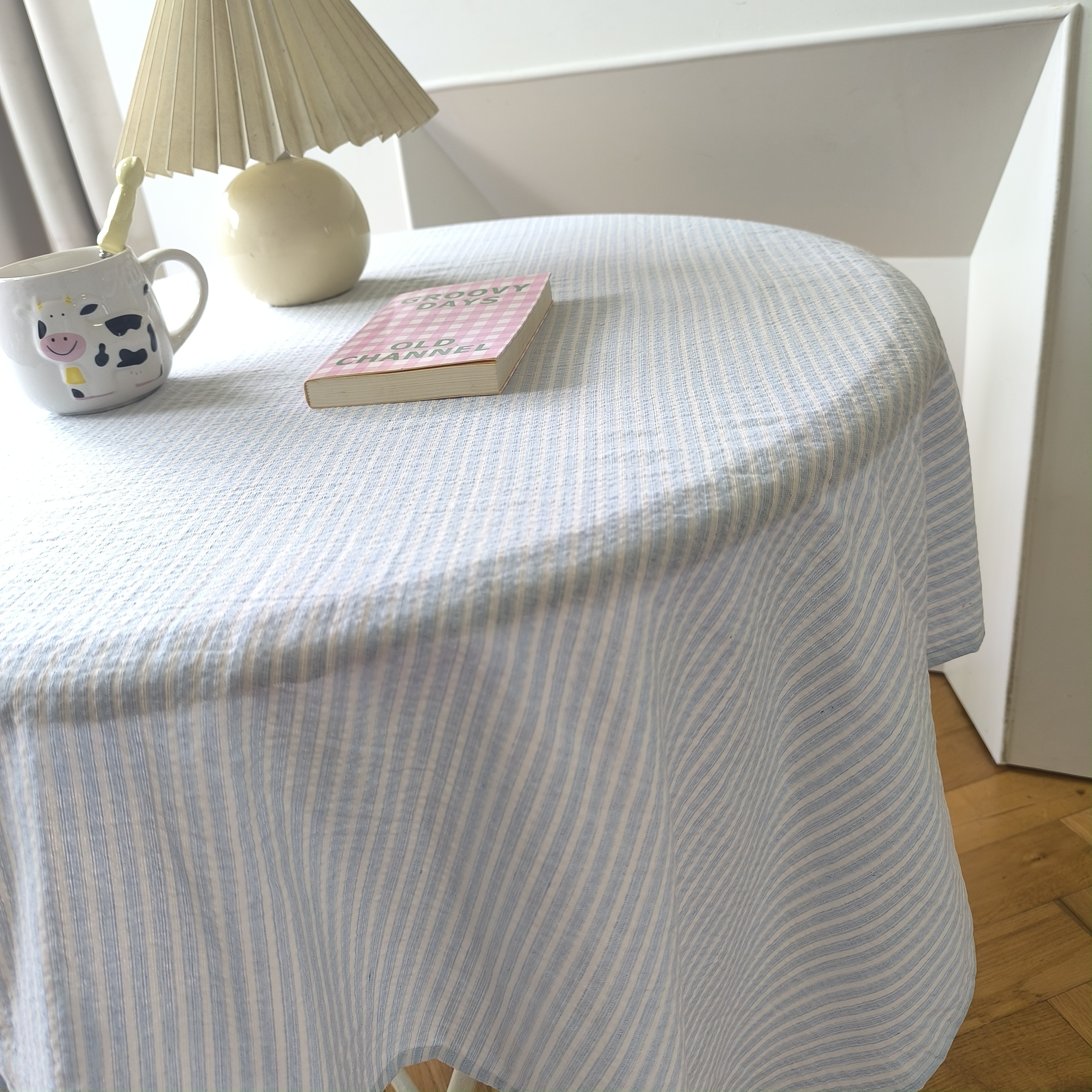 ins风蓝色条纹桌布全棉桌布野餐垫