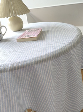 ins风蓝色条纹桌布全棉桌布野餐垫