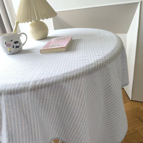 ins风蓝色条纹桌布全棉桌布野餐垫