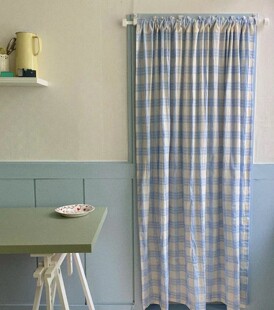 棉棉自制韩国ins博主同款 蓝色格纹挂布门帘窗帘