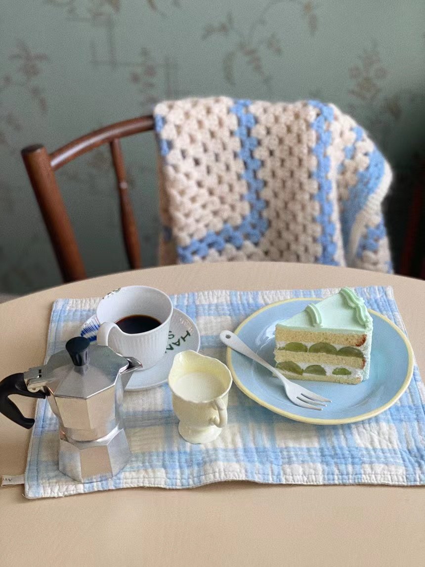 自制双层餐巾奶乎乎蓝格纹餐垫方巾杯垫ins风厨房餐布纯棉,居家布艺,餐垫,淘宝优惠券,粉丝福利购,淘宝优惠卷