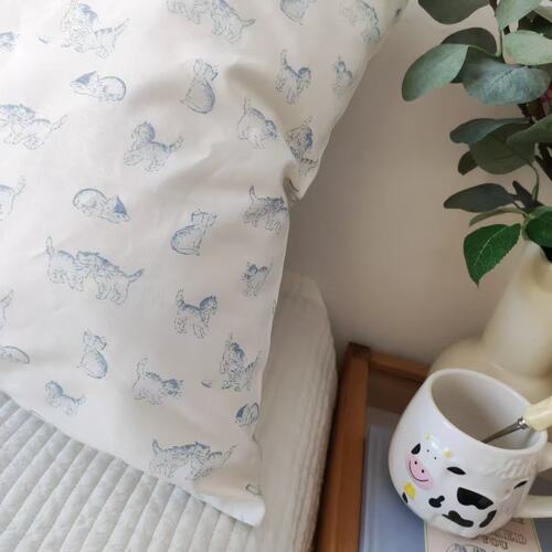 blue cat~ 蓝色猫咪韩式清新可爱斜纹纯棉枕套单人全棉枕头套