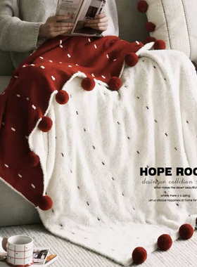 新年装饰半边绒披毯冬季盖毯保暖午睡毯红色沙发盖毯喜庆新年