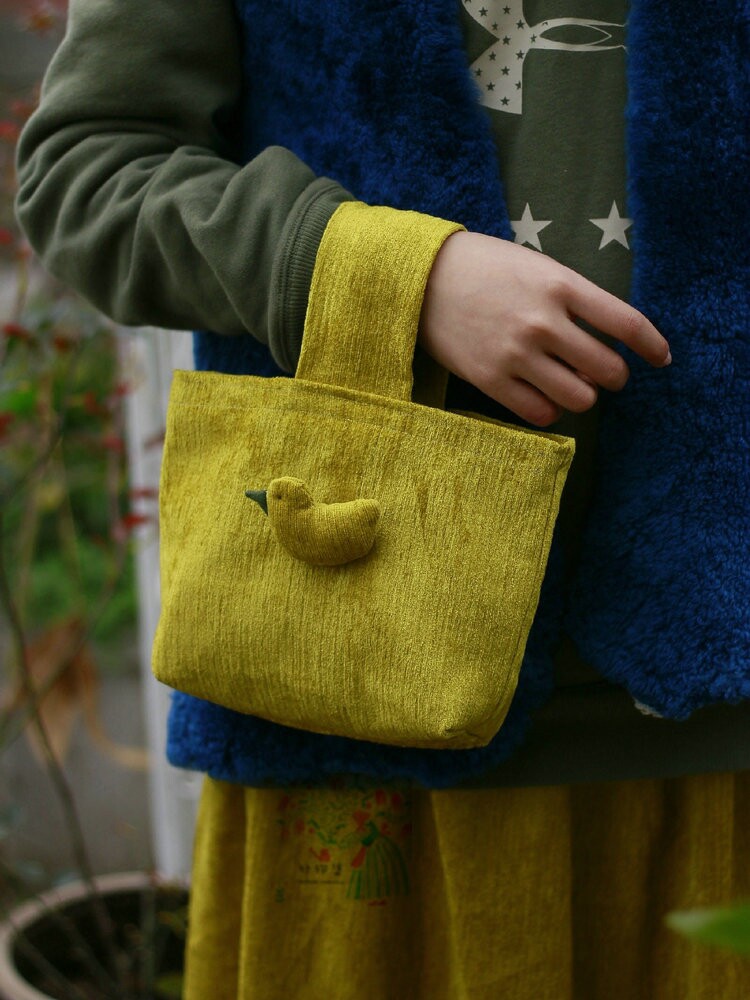 冇mao studio 手工制作散步包 手提包 手腕包 苍井优森系姜黄色