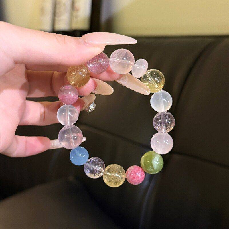 天然多宝水晶手串 粉晶黄水晶蔷薇辉岫玉多巴胺糖果色女手链批发