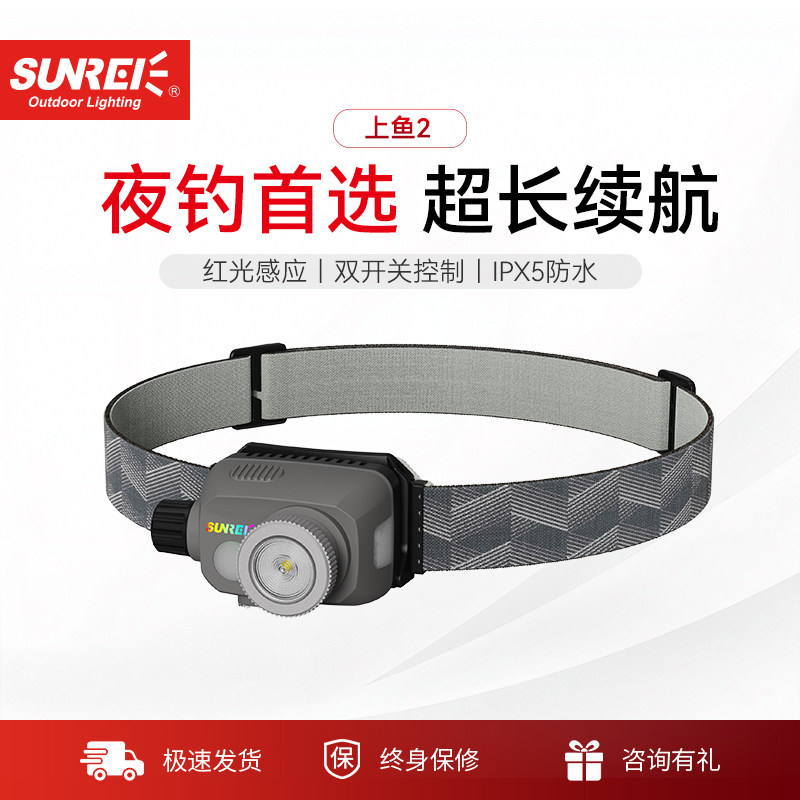 山力士夜钓头灯强光感应可充电调焦无极调光头戴式超亮钓鱼头灯