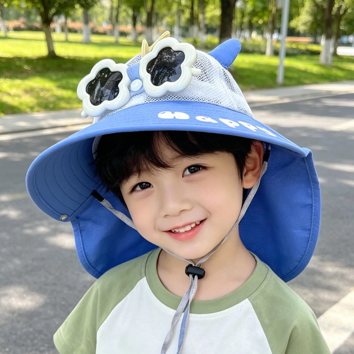 男童遮阳防晒帽带墨镜