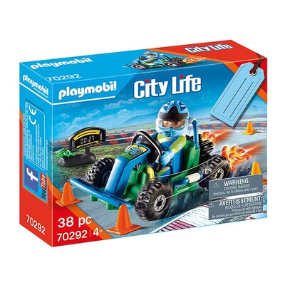 现货Playmobil摩比世界赛车手与卡丁车男孩礼物套装70292德国进口