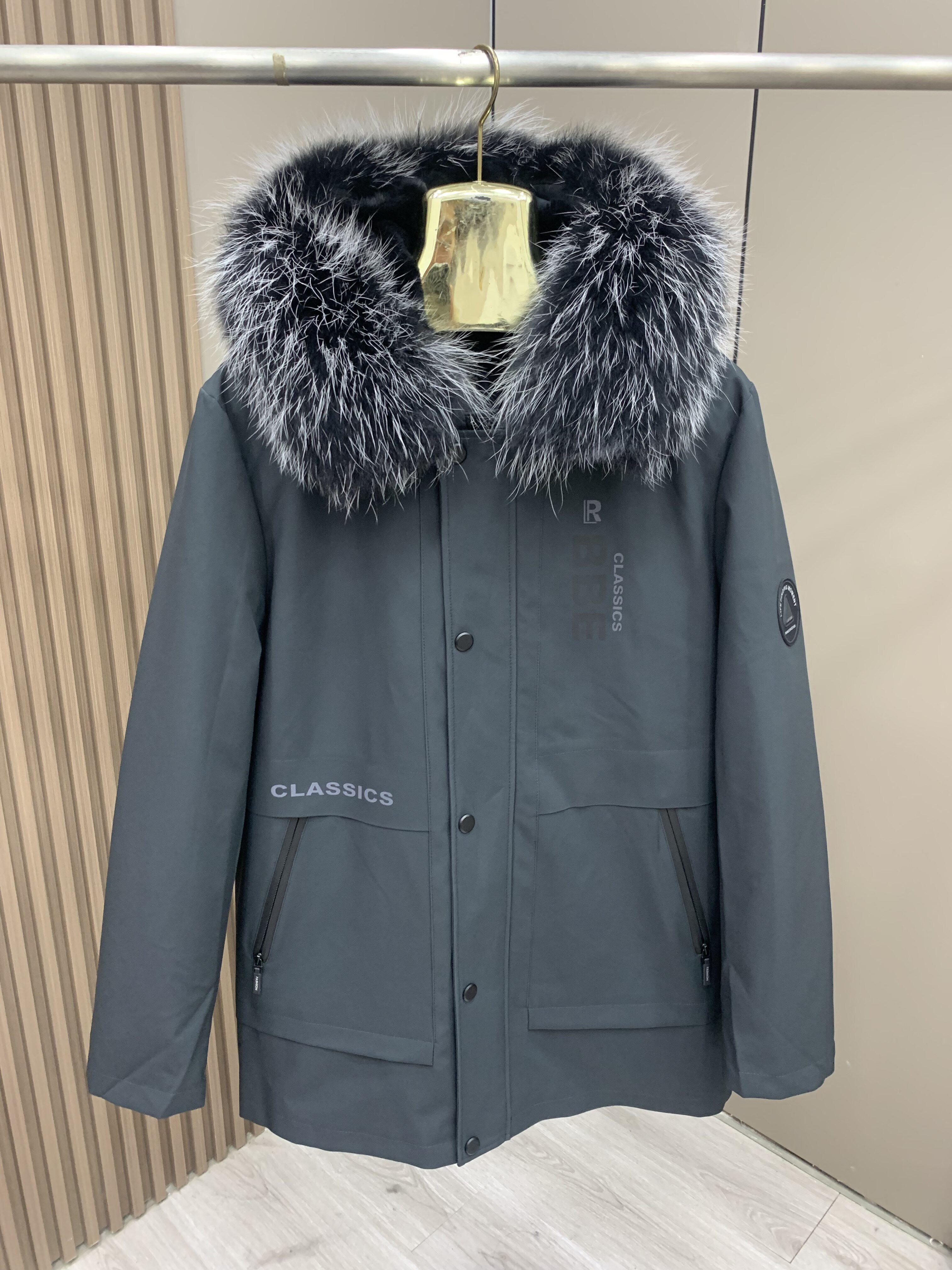 뉴 스타일 파카 남성 비즈니스 캐주얼 중간 길이 모피 코트 렉스 토끼 모피 라이너 탈착식 대형 모피 칼라 겨울