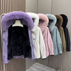 2025新款派克服女水貂内胆可拆卸狐狸毛领皮毛一体加厚皮草外套冬