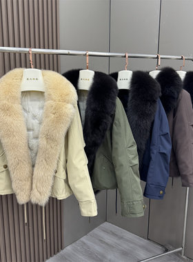 新款韩版派克服女短款羽绒大毛领