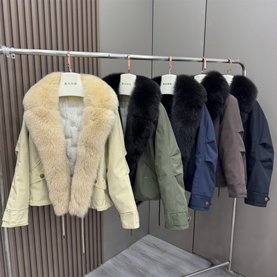 新款韩版派克服女短款羽绒大毛领