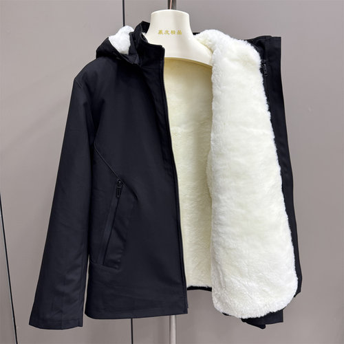 羊毛棉袄皮毛一体中老年派克服男