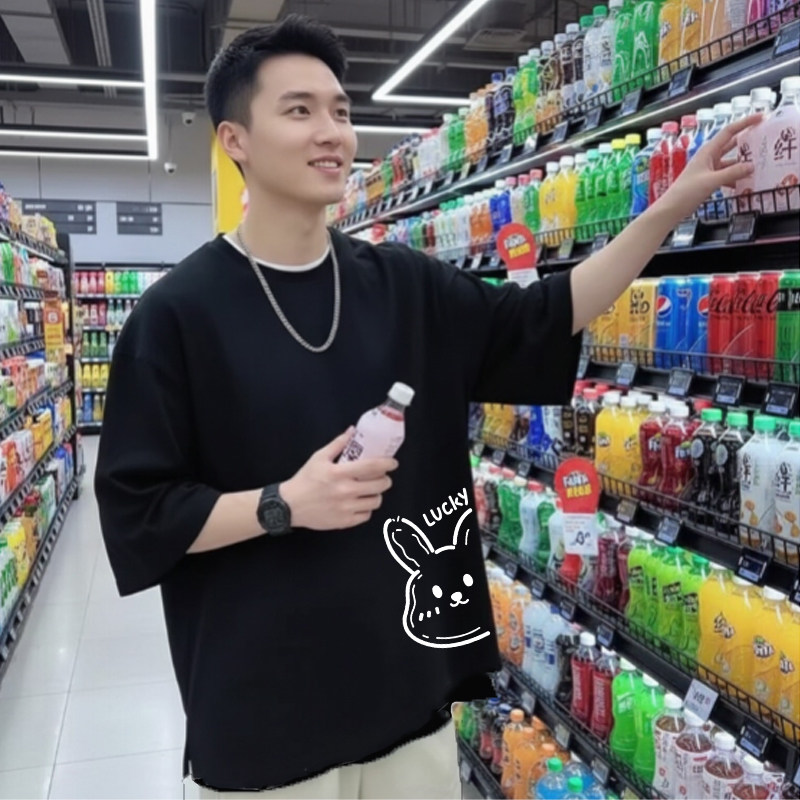 七分袖t恤男士夏季短袖ins潮牌宽松衣服体恤男装2022新款打底上衣