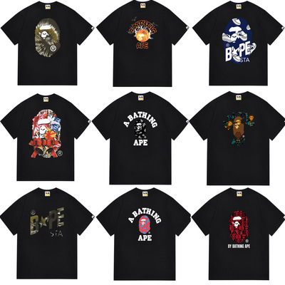 跨境批发2024夏季新款潮牌BAPE经典猿人闪电印花男女棉质短袖T恤