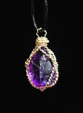 天然紫水晶原石缠丝绕线吊坠