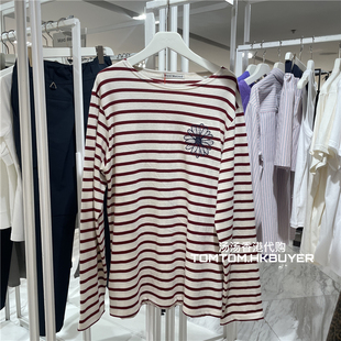 香港正品代购 Mardi Mercredi 25秋冬 横条宽松刺绣长袖T恤