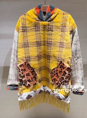 香港正品代购 Penultimate 25秋冬 格纹流苏边连帽卫衣