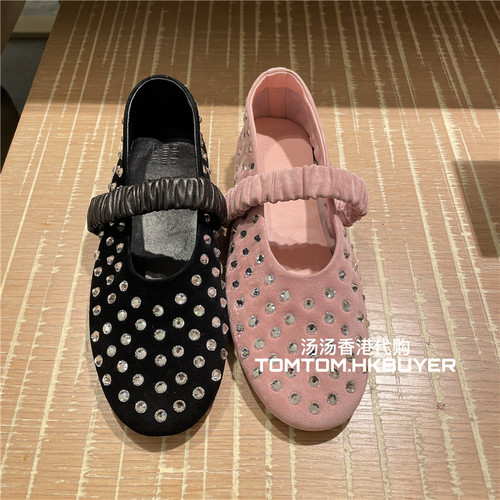 折扣 Pedder red 26秋冬 水晶缀饰绒面圆头平底鞋单鞋