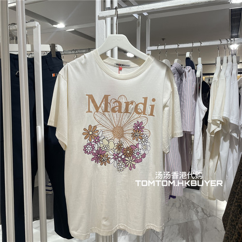折扣 香港正品代购 Mardi Mercredi 25秋冬花朵狗图案印花短袖T恤