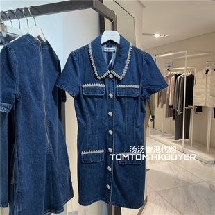 香港正品代购 Self-Portrait 25春夏 水晶缀饰拼接牛仔连衣裙