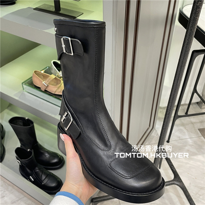 香港正品代购 Ann Demeulemeester 25秋冬 皮带搭扣粗跟中筒靴