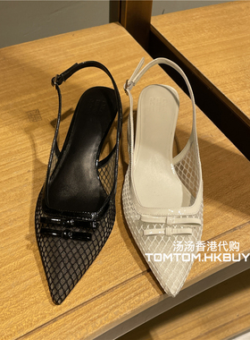 香港正品代购 Pedder red 25秋冬 蝴蝶结缀饰网格一字带低跟凉鞋