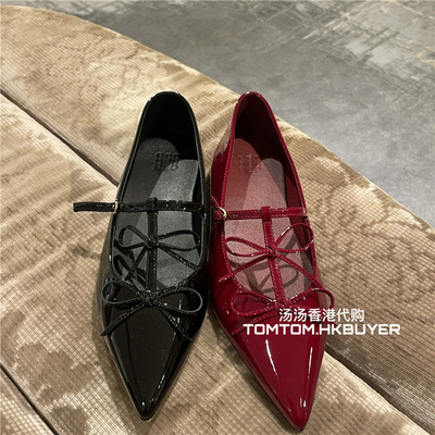 香港正品代购 Pedder red 25秋冬 尖头亮面蝴蝶跟平底单鞋