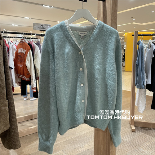 香港正品代购 Sienne 25秋冬 拼接边V领针织开衫